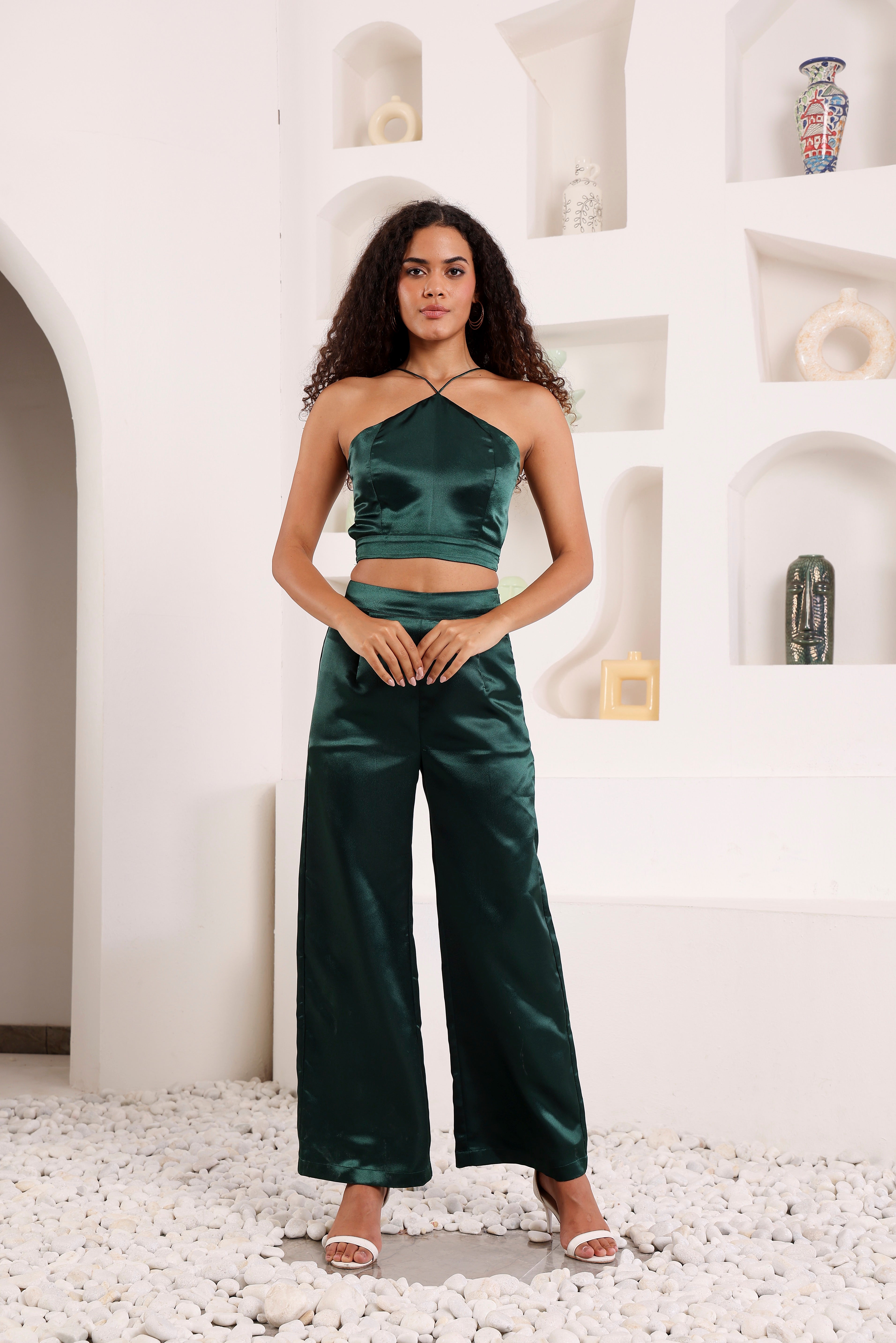 Emerald Satin Crop-Top