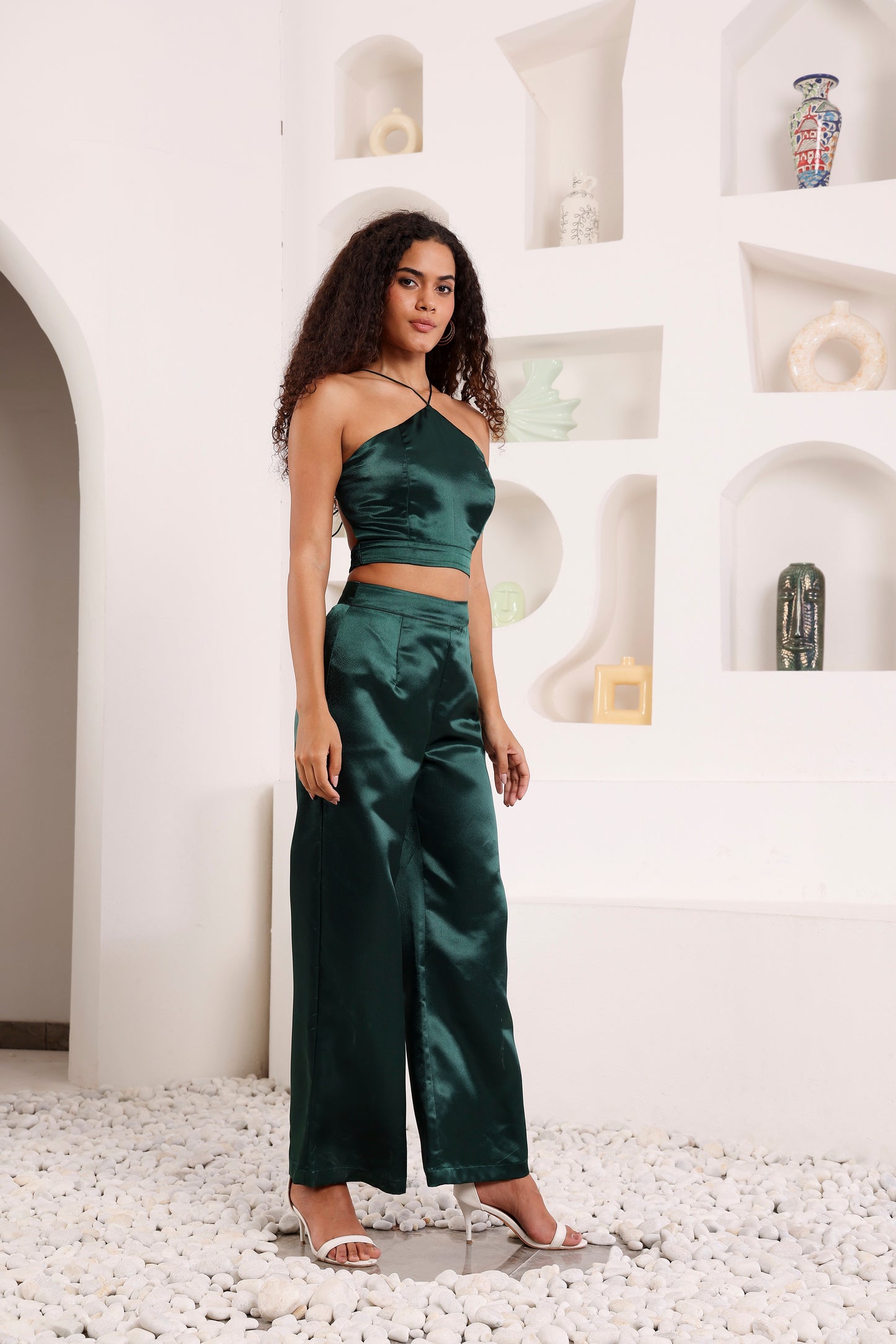 Emerald Satin Wide-leg trouser