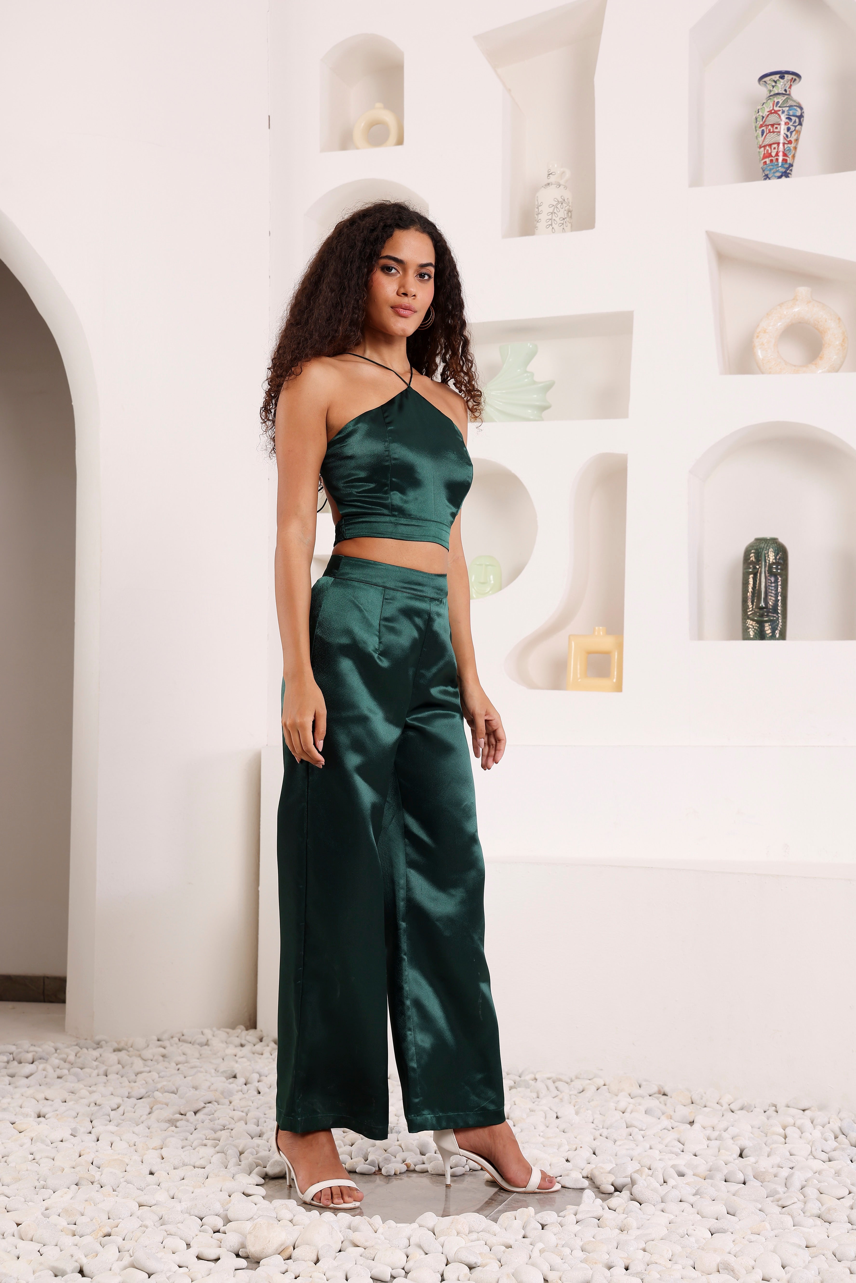 Emerald Satin Wide-leg trouser