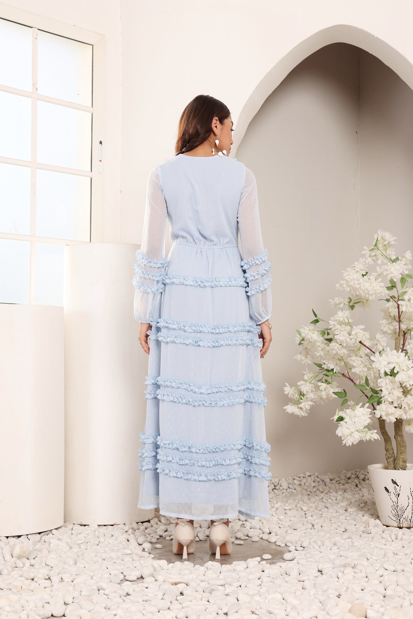 Tranquil Waves ruffle maxi dress
