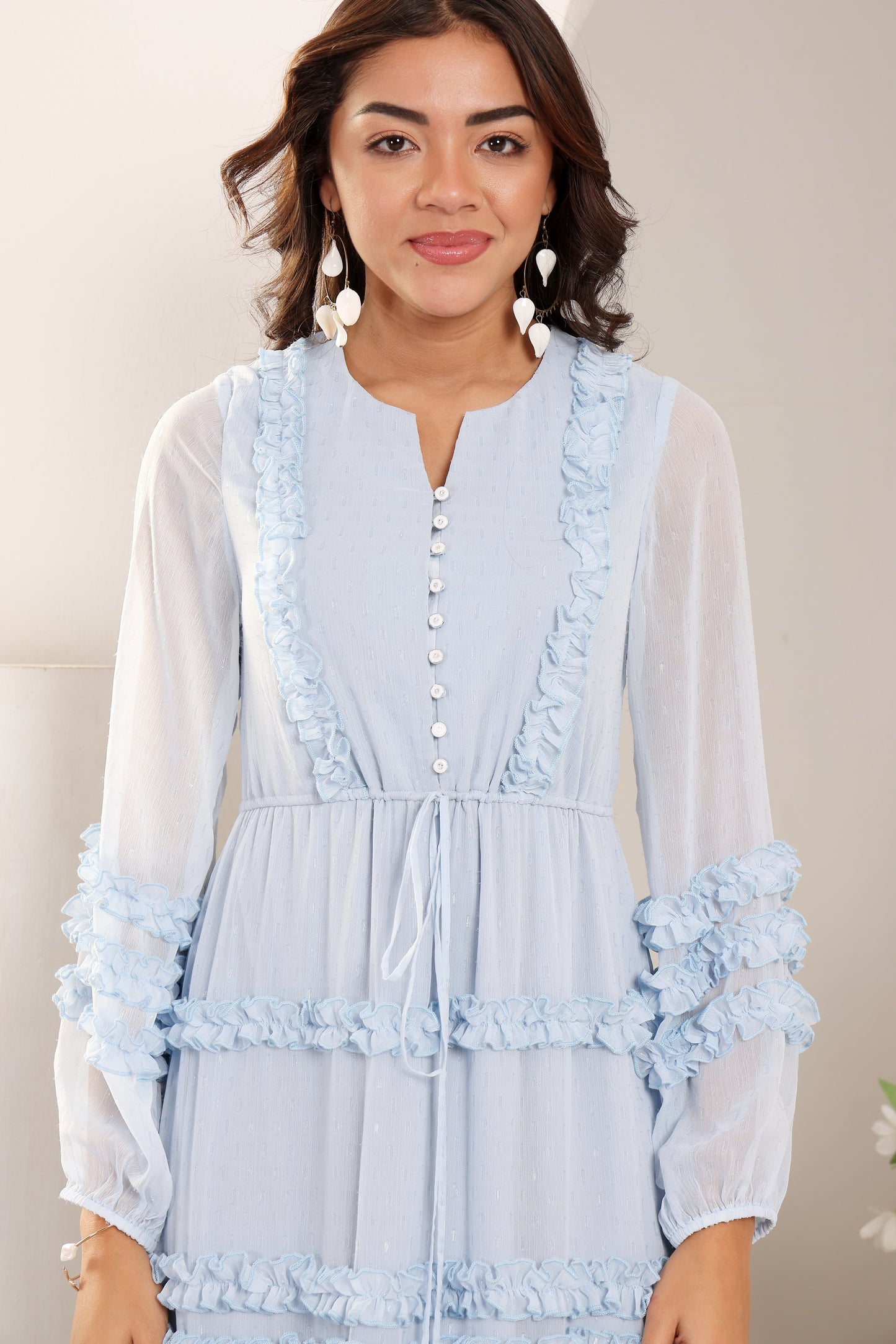 Tranquil Waves ruffle maxi dress