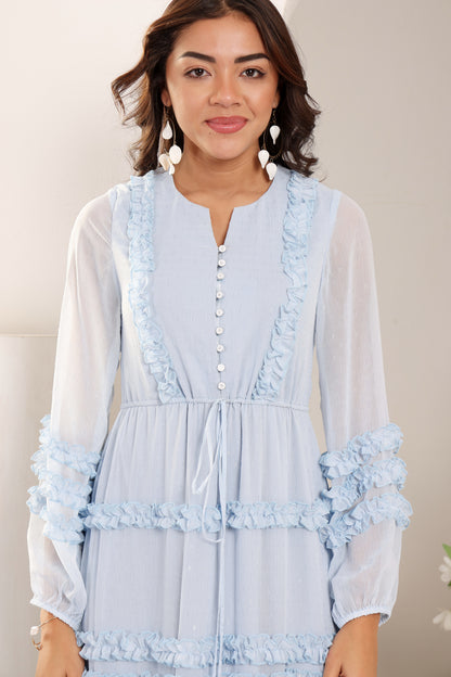 Tranquil Waves ruffle maxi dress