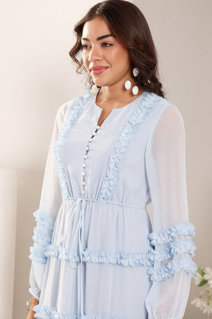 Tranquil Waves ruffle maxi dress
